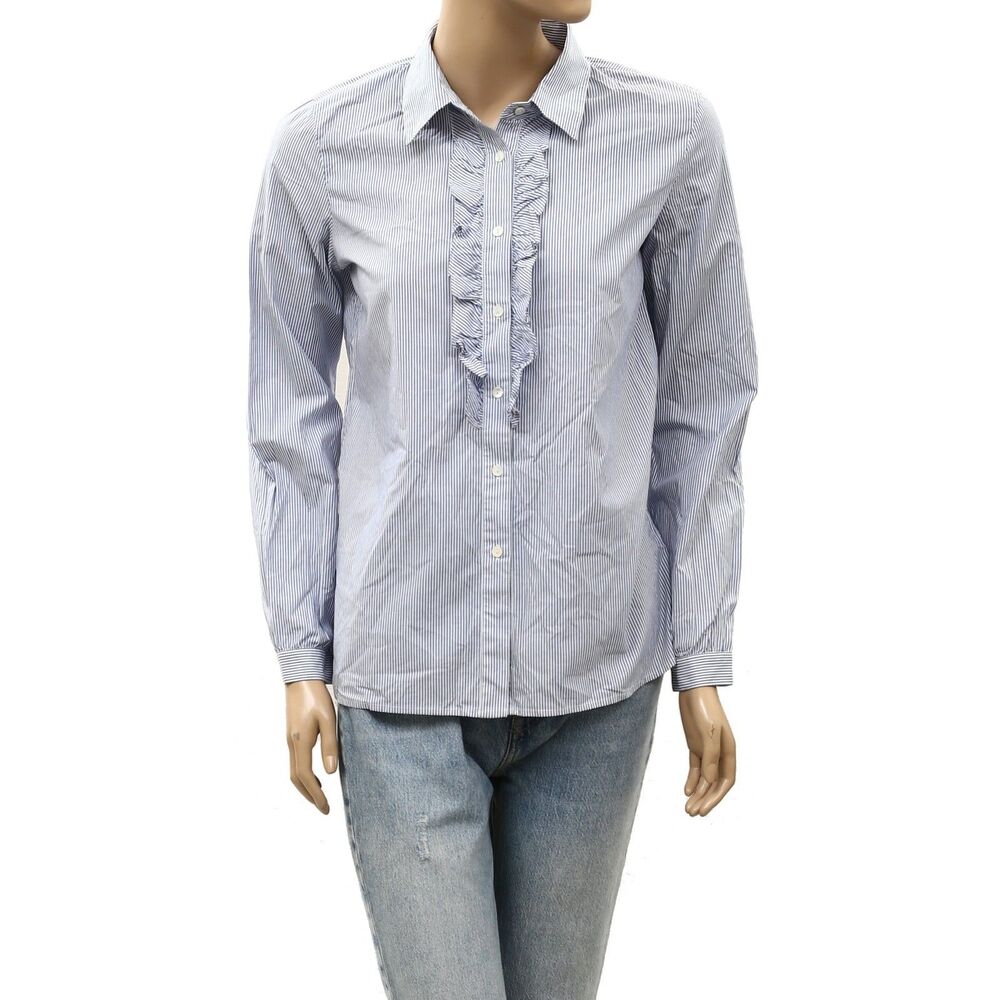 Nili Lotan Shirt Tunic Top Buttondown Ruffle Striped Printed Cotton S 288624 - Picture 3 of 6